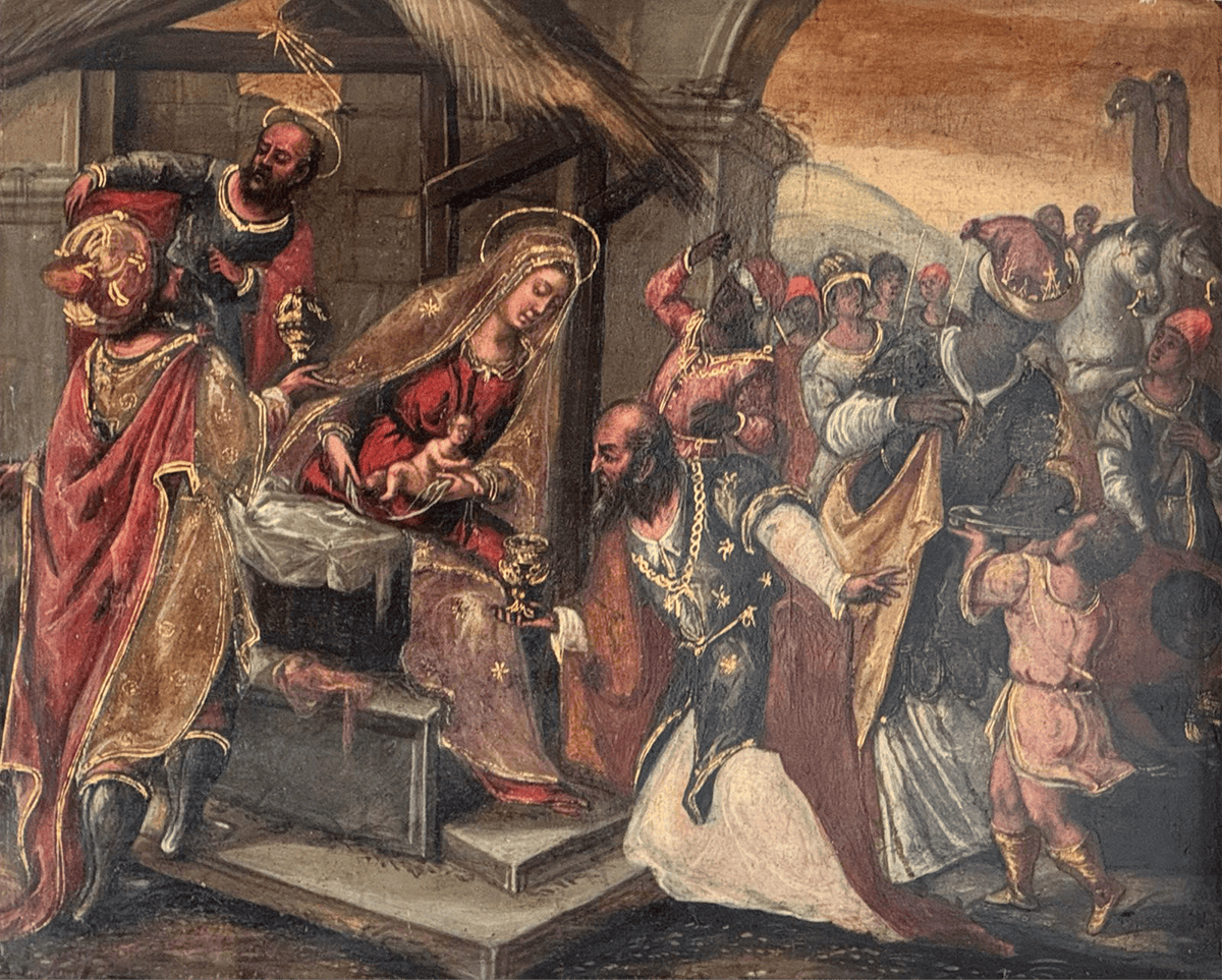 Panel painting _Representing Adoration of the Magi 15th century Italy